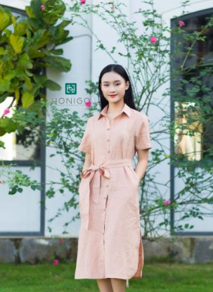 Hiển thị chi tiết cho Đầm sơ mi tay ngắn cam sữa Ảnh của Đầm sơ mi tay ngắn cam sữa