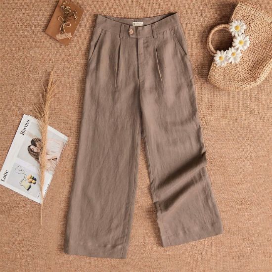Ảnh của Quần dài 1 ly linen tưng nâu đất