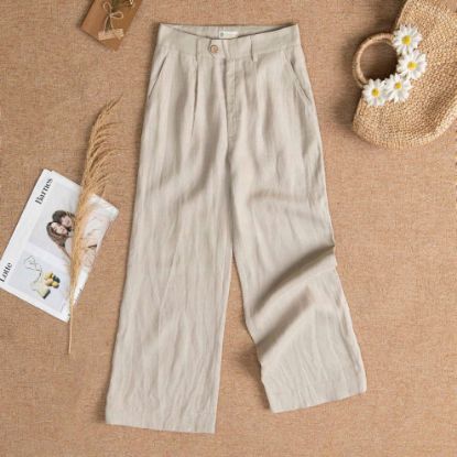 Ảnh của Quần dài 1 ly linen tưng kem be